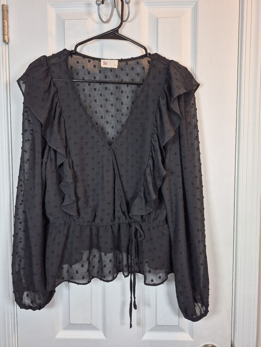 So Black Swiss Dot Sheer Ruffle Top Vamp Romantic Dark Coquette L